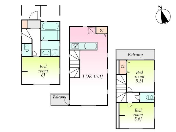 【新宿区西早稲田3丁目　新築一戸建て　間取図】